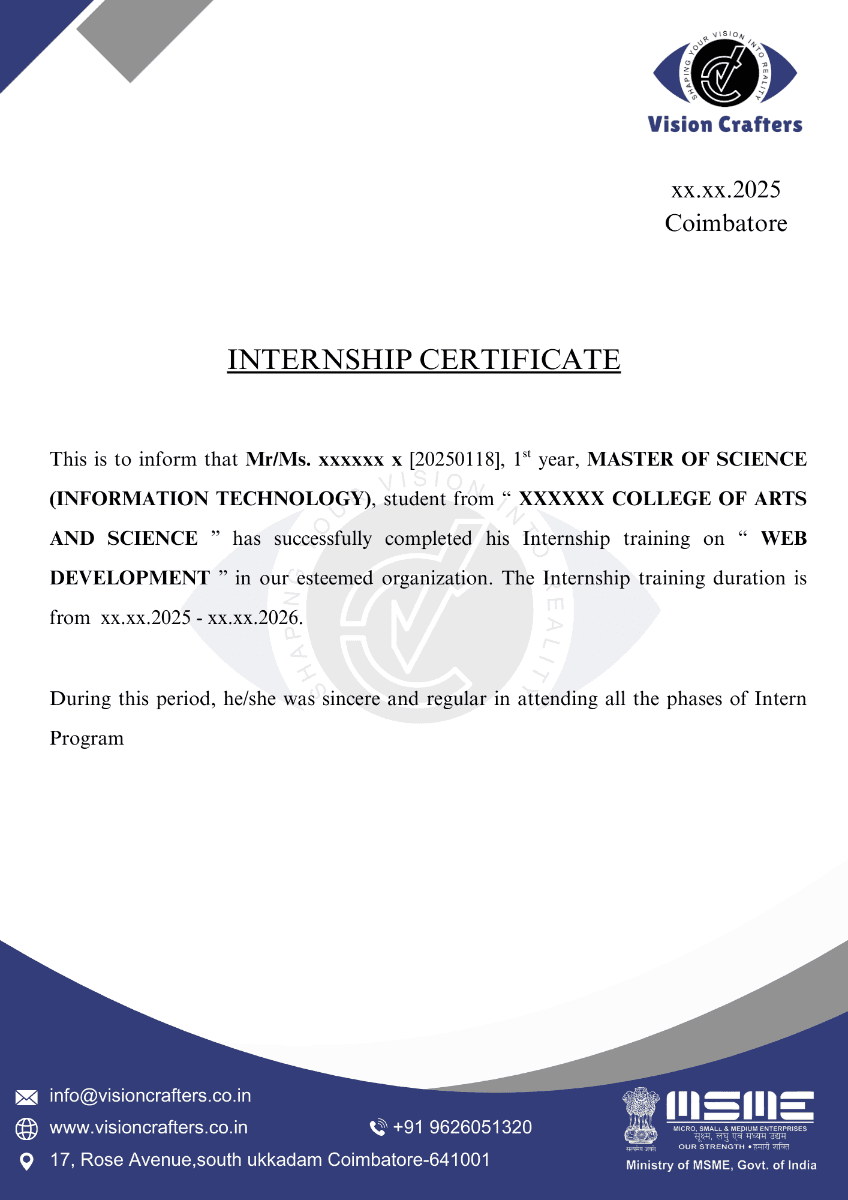 Sample Internship Certificate
